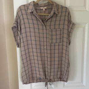 Tie Front Plaid Button-Up Shirt